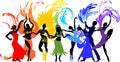 Various style dancing. Group of silhouettes of dancers of ballet, flamenco, oriental dance, hula, samba, waltz, contemporary Royalty Free Stock Photo